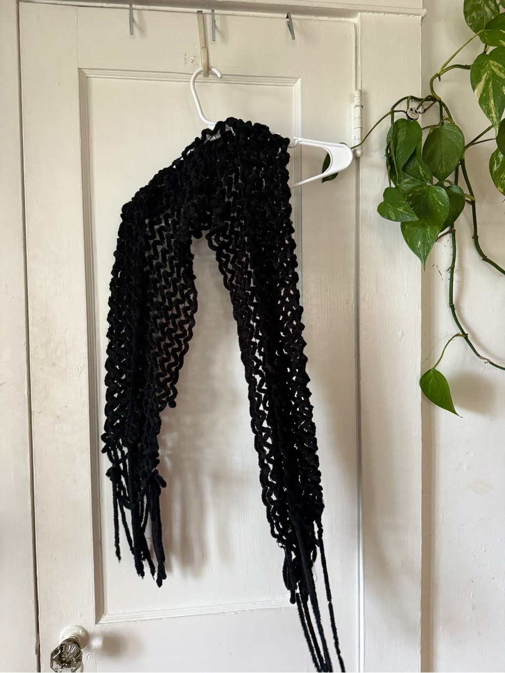 Handmade Black Crochet Fringe Scarf